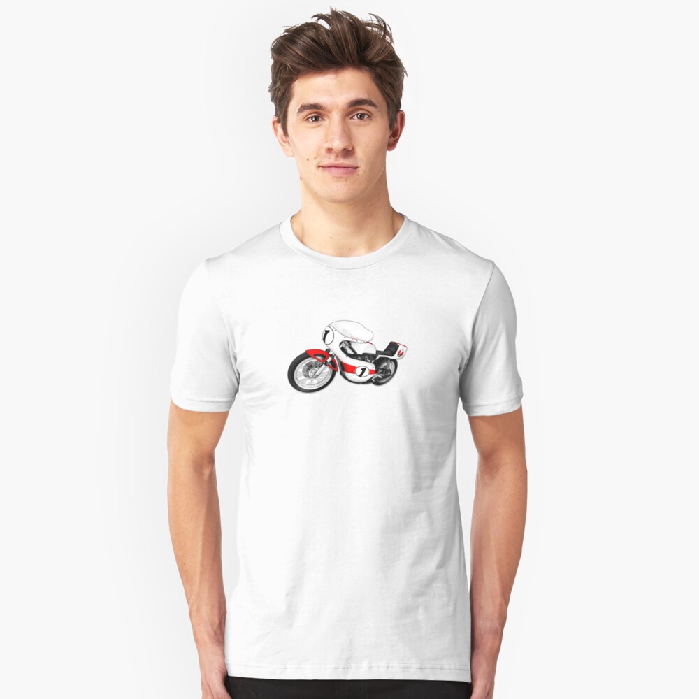 Motorcycle T-shirts Art: White & Red Slim Fit T-Shirt