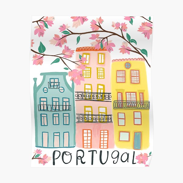 Pretty Portugal houses and flowers Poster