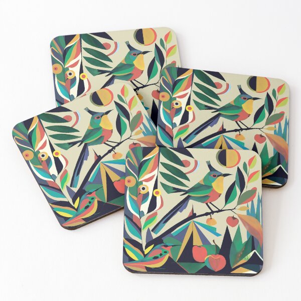 Item preview, abstraction. Minimalist art. Geometry. forest. Bright multi-colored leaves. Fruit. Bright birds. In the style of Kandinsky. designed and sold by MagelliShop.