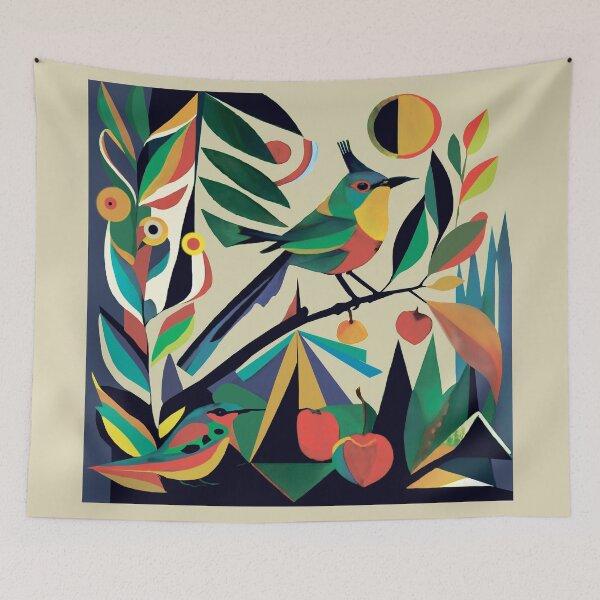 Item preview, abstraction. Minimalist art. Geometry. forest. Bright multi-colored leaves. Fruit. Bright birds. In the style of Kandinsky. designed and sold by MagelliShop.