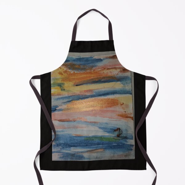 Item preview, Watercolor marks of a sun set with a small boat in the corner. designed and sold by FoxGlove5.