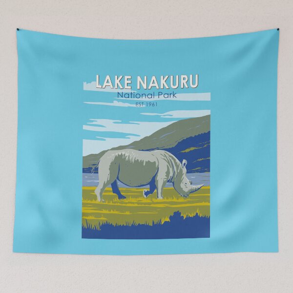 Item preview, Lake Nakuru National Park White Rhinoceros Travel Art Vintage designed and sold by KrisSidDesigns.