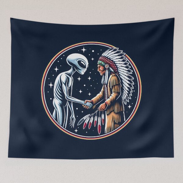 Item preview, Alien and Native American - handshake for peace designed and sold by UFOFashionista.