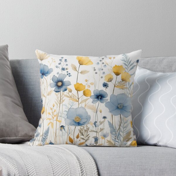 Vista previa del artículo con la obra «Flores silvestres azules y amarillas, flores boho acuarelas», diseñado y vendido por Inktown.