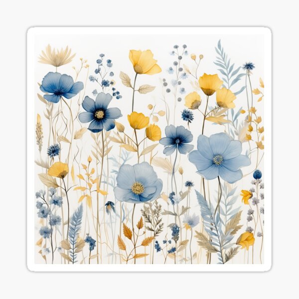 Item preview, Blue and yellow wildflowers, watercolour  boho flowers  designed and sold by Inktown.