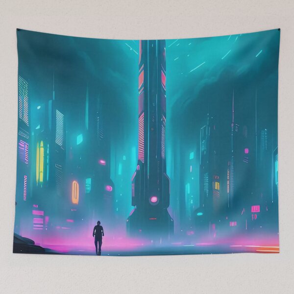Item preview, Vibrant and futuristic cityscape at night designed and sold by ArtComixHaven.