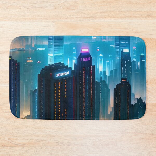 Item preview, Futuristic cityscape at night with neon-lit skyscraper designed and sold by ArtComixHaven.