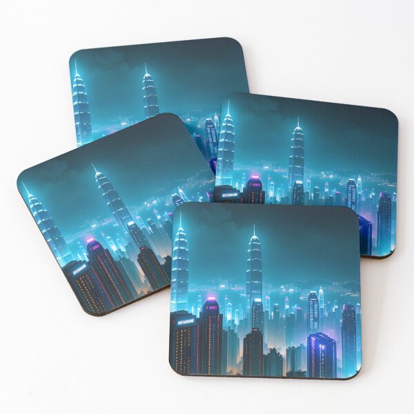 Item preview, Futuristic cityscape at night with neon-lit skyscraper designed and sold by ArtComixHaven.