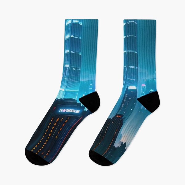 Item preview, Futuristic cityscape at night with neon-lit skyscraper designed and sold by ArtComixHaven.