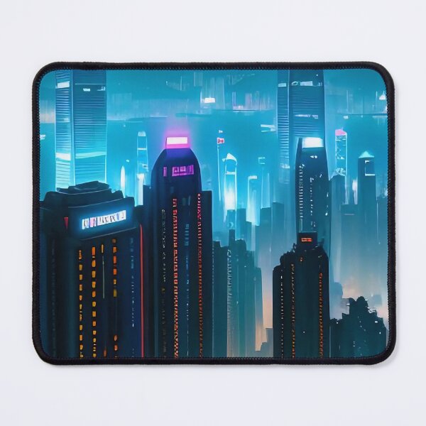 Item preview, Futuristic cityscape at night with neon-lit skyscraper designed and sold by ArtComixHaven.