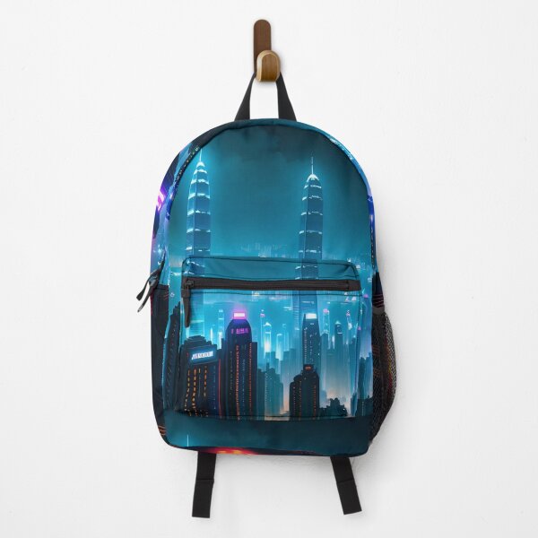 Item preview, Futuristic cityscape at night with neon-lit skyscraper designed and sold by ArtComixHaven.