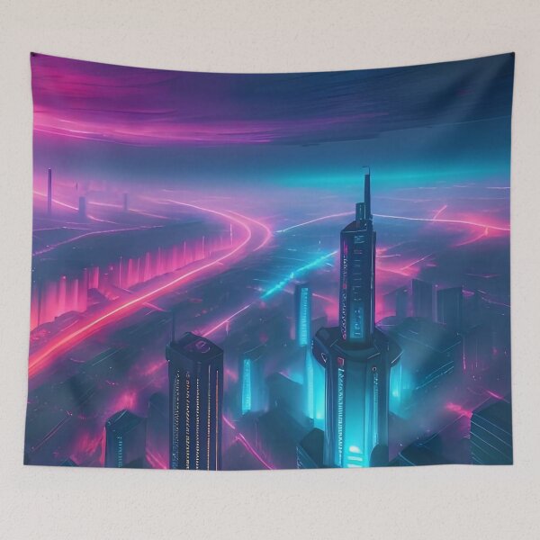 Item preview, Futuristic cityscape under neon lights, atmospheric, mysterious ambiance. designed and sold by ArtComixHaven.