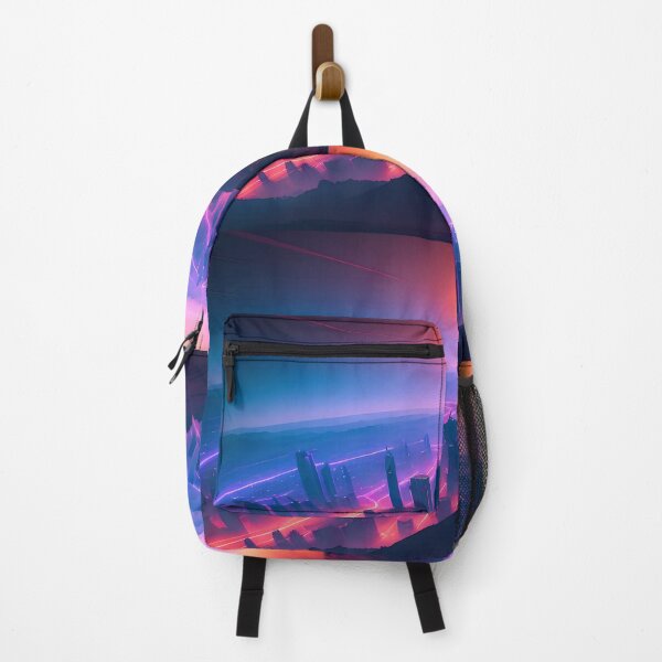 Item preview, Futuristic cityscape with vibrant lights amidst mountainous terrain. designed and sold by ArtComixHaven.