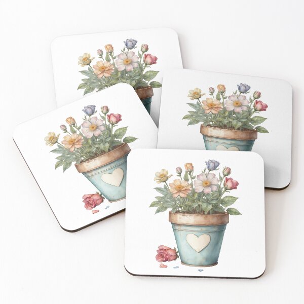 Aperçu de l'œuvre Pot de fleur français antique avec des aquarelles de coeur créée et vendue par FernLiz.