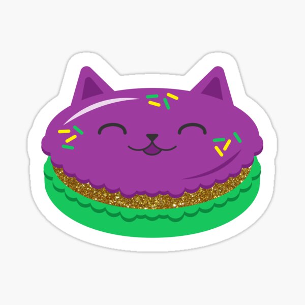 Mardi Gras Cataron Macaron - Gold Glitter Sticker