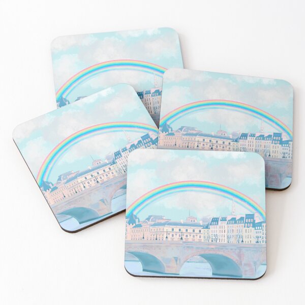 Item preview, Rainbow over Ile de la cité, Paris, in bright pastels designed and sold by QuirkyArtz.