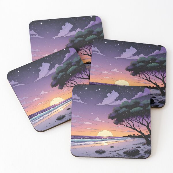 Item preview, Purple Evening Glow | Sunset Beach with Palm Trees designed and sold by NOVOImpression.