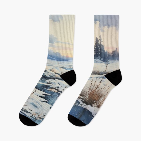 Item preview, Serene Winter Landscape of Blue River and Fields designed and sold by AgathaZolastore.