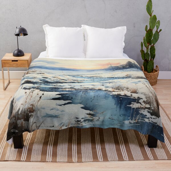 Item preview, Serene Winter Landscape of Blue River and Fields designed and sold by AgathaZolastore.