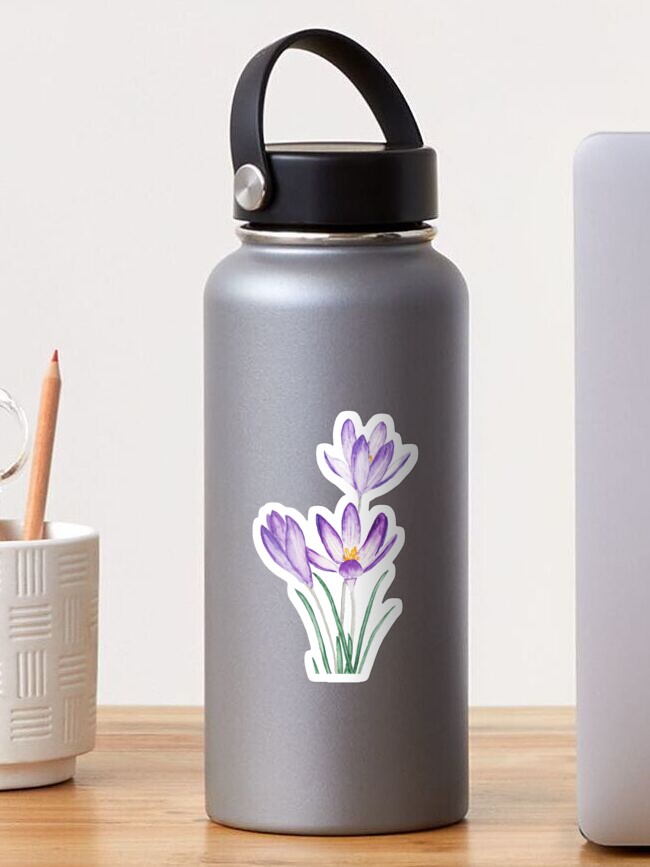 Thumbnail 1 of 3, Sticker, hand painted purple crocus flower watercolor designed and sold by ColorandColor.