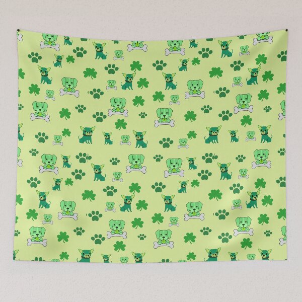 Item preview, St Patrick's Day Cute Green Dog, Paws, and Clover Pattern designed and sold by CraftyAnimal.