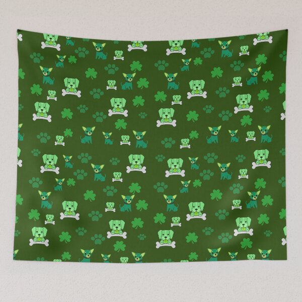 Item preview, St Patrick's Day Cute Green Dog, Paws, and Clover Pattern designed and sold by CraftyAnimal.