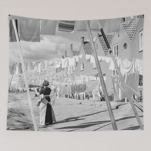 Item preview, Laundry on Clothes Line, Black and White Vintage Photo designed and sold by modernretro.