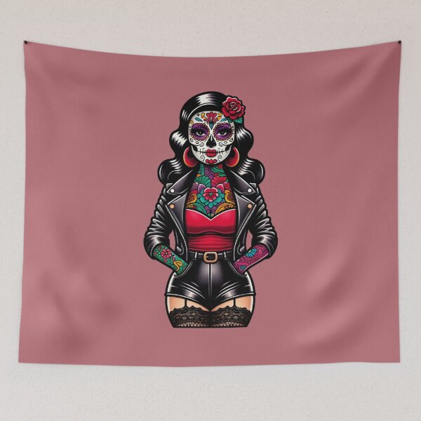 Item preview, Sugar Skull in Red Top and Leather Shorts designed and sold by PinUpPizzazz.