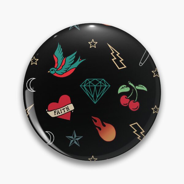 Item preview, Tattoo Flash Art Pattern with Diamonds, Swallows, Cherries, Safety Pins, Flames, Moons and Stars designed and sold by Foxalla.