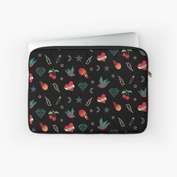 Item preview, Tattoo Flash Art Pattern with Diamonds, Swallows, Cherries, Safety Pins, Flames, Moons and Stars designed and sold by Foxalla.
