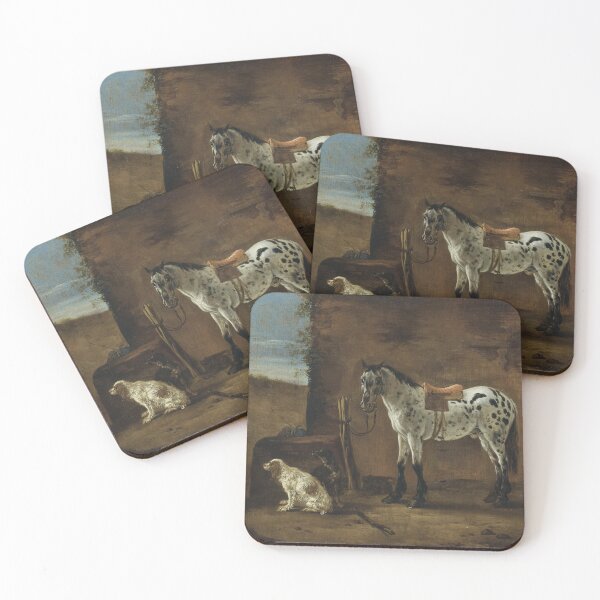 Item preview, A Piebald Horse Tied To a Hitching Post and 2 Dogs by Pieter Cornelisz Verbeeck designed and sold by Amanda1775.