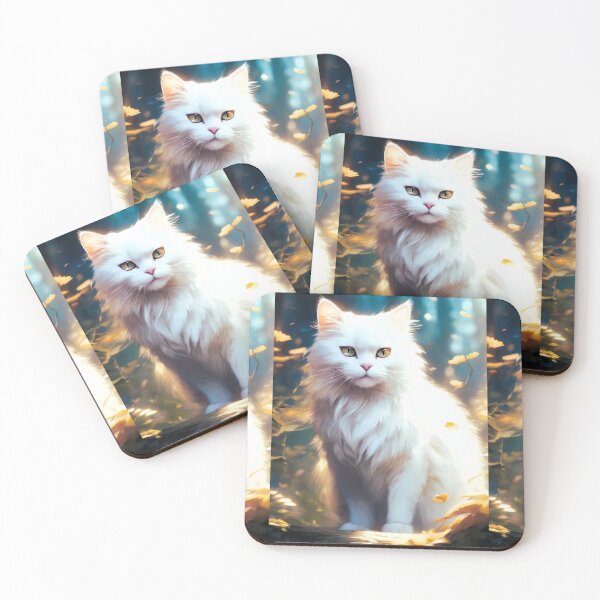 Item preview, young white cat sitting, long hair designed and sold by janjacbu.