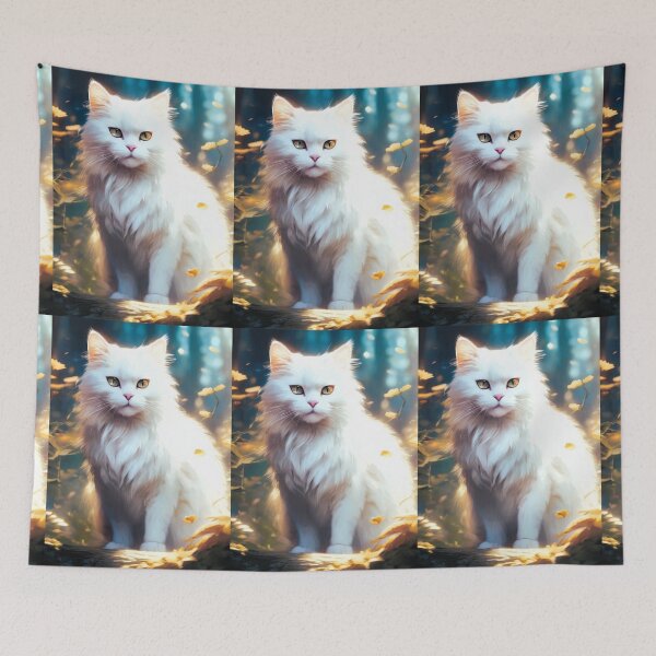 Item preview, young white cat sitting, long hair designed and sold by janjacbu.