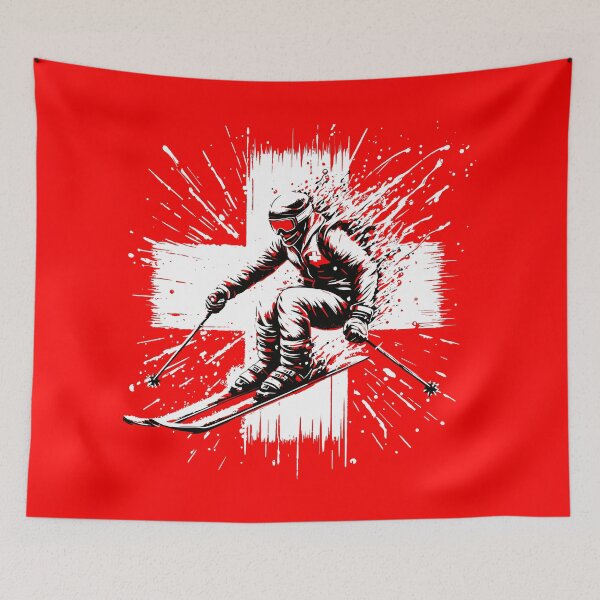 Item preview, Skiing Switzerland - Swiss Skier in the Alps & Swiss cross designed and sold by BabyYodaSticker.