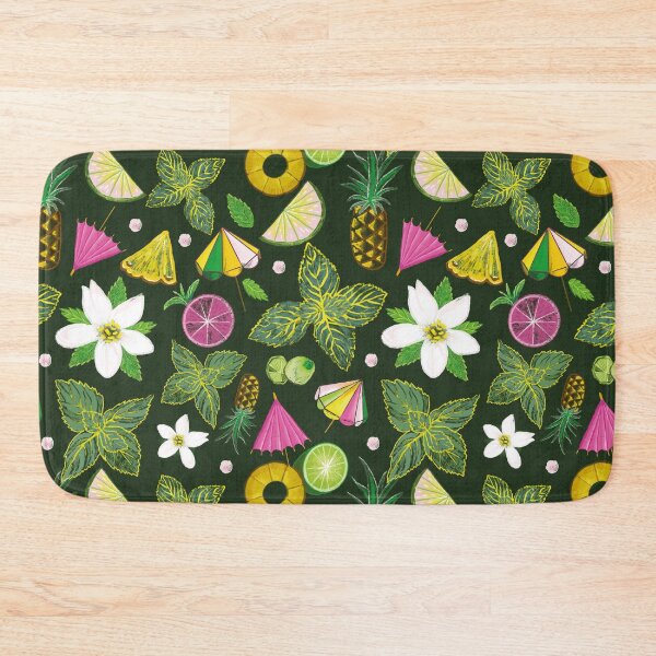 Item preview, Ingredients for pineapple mojito with mint leaves - seamless pattern on dark green designed and sold by colorofmagic.