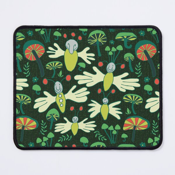 Item preview, Fireflies and phosphorescent colorful mushrooms at night - seamless pattern designed and sold by colorofmagic.