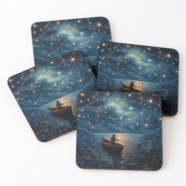 Item preview, Magical scene of a boy in a boat. designed and sold by ArtbyJanineTate.