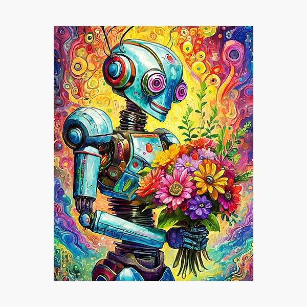 Item preview, Robot holding a bouquet of flowers designed and sold by mirjam333.