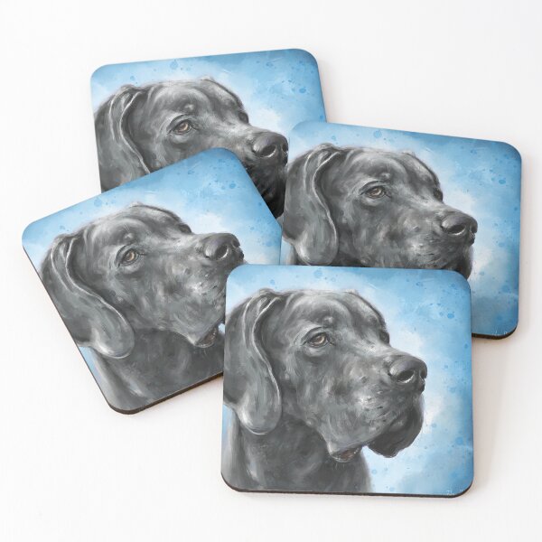 Item preview, Painting of Grey Great Dane on a Blue Background designed and sold by ibadishi.