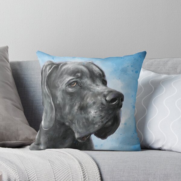 Item preview, Painting of Grey Great Dane on a Blue Background designed and sold by ibadishi.