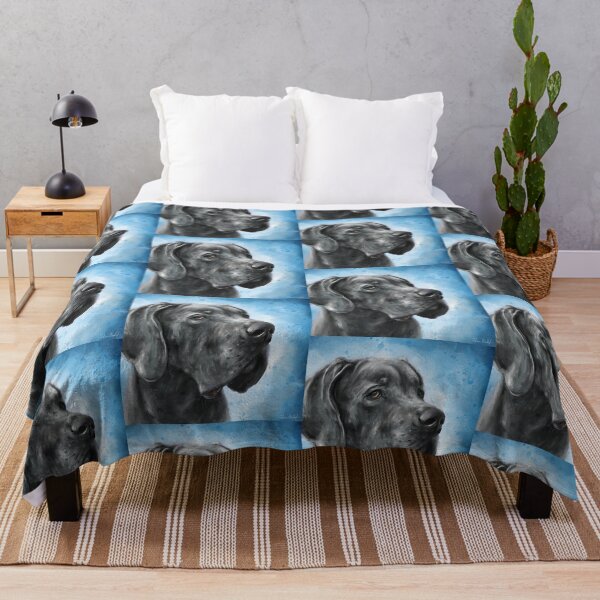 Item preview, Painting of Grey Great Dane on a Blue Background designed and sold by ibadishi.