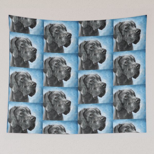Item preview, Painting of Grey Great Dane on a Blue Background designed and sold by ibadishi.