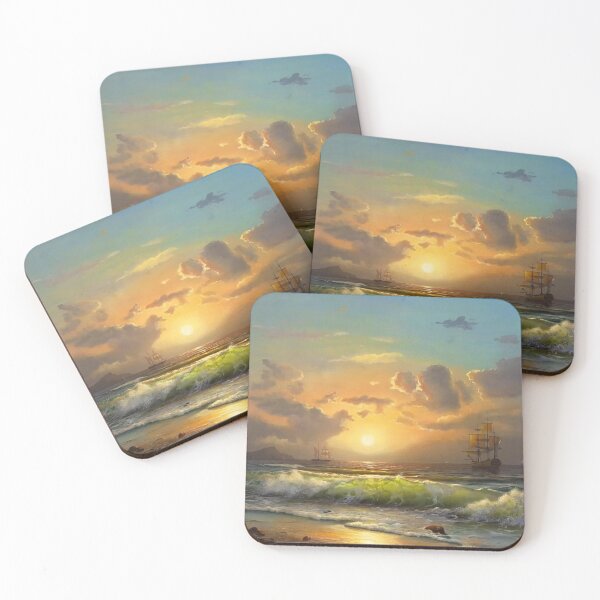 Item preview, Sea meeting at sunrise, two ships, transparent waves designed and sold by clon-dot-net.