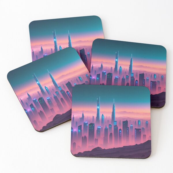 Item preview, Futuristic cityscape with neon lights amidst mountainous terrain.” designed and sold by ArtComixHaven.