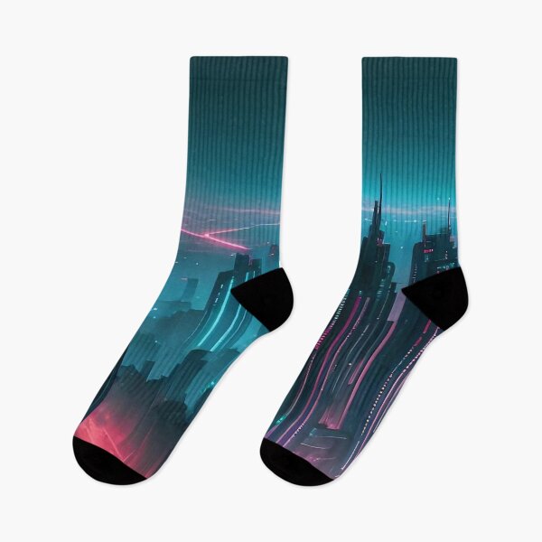 Item preview, Futuristic cityscape illuminated by neon lights under night sky designed and sold by ArtComixHaven.