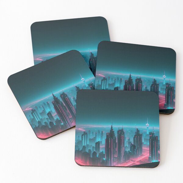 Item preview, Futuristic cityscape illuminated by neon lights under night sky designed and sold by ArtComixHaven.
