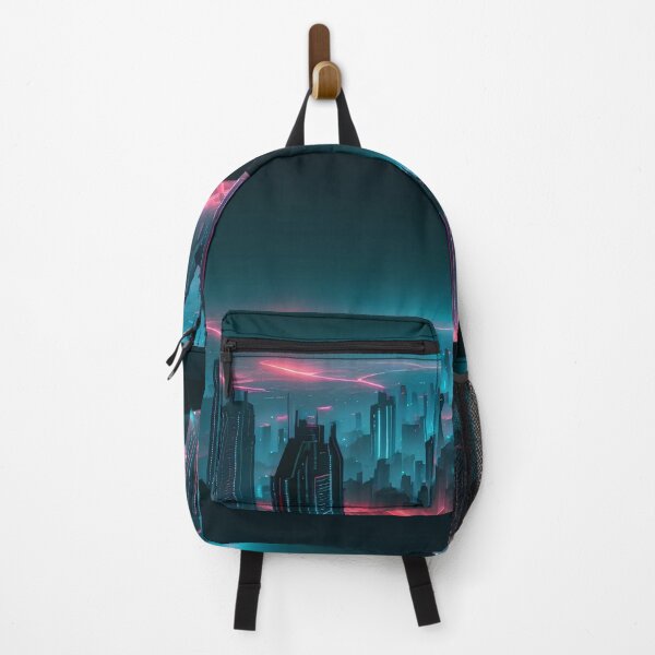 Item preview, Futuristic cityscape illuminated by neon lights under night sky designed and sold by ArtComixHaven.
