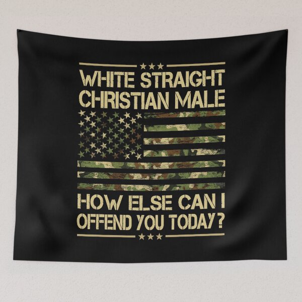 Item preview, White Straight Christian Male Funny Political Christian Patriotic American Retro Camo Flag  designed and sold by Bad Kitty Designz.