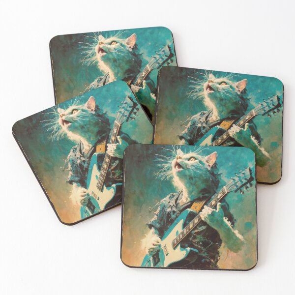 Item preview, Cat Guitarist From Fictional Band Called Cat-astrophy Rock Metal Band Funny Vintage Retro Distressed Painting designed and sold by PrintShangri-La.