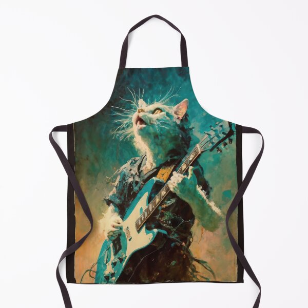 Item preview, Cat Guitarist From Fictional Band Called Cat-astrophy Rock Metal Band Funny Vintage Retro Distressed Painting designed and sold by PrintShangri-La.